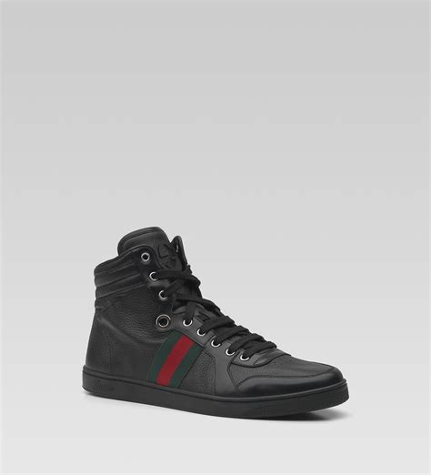 gucci black leather lace up sneakers|men's gucci high top sneakers.